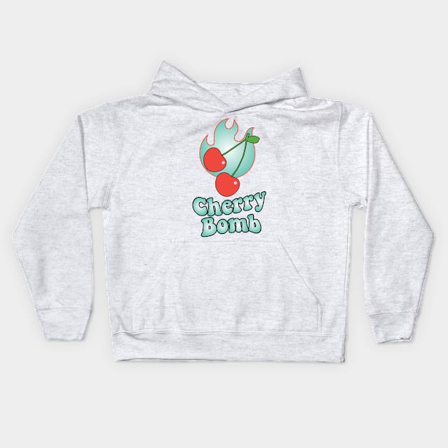 Cherry Bomb and Teal Flaming Design Kids Hoodie by YourGoods